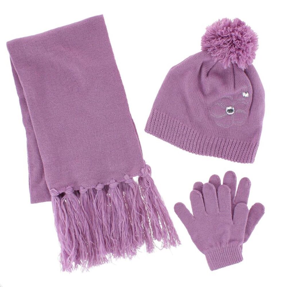ClimaZer0 Girl's Flower Beanie Hat Scarf and Gloves Winter Set